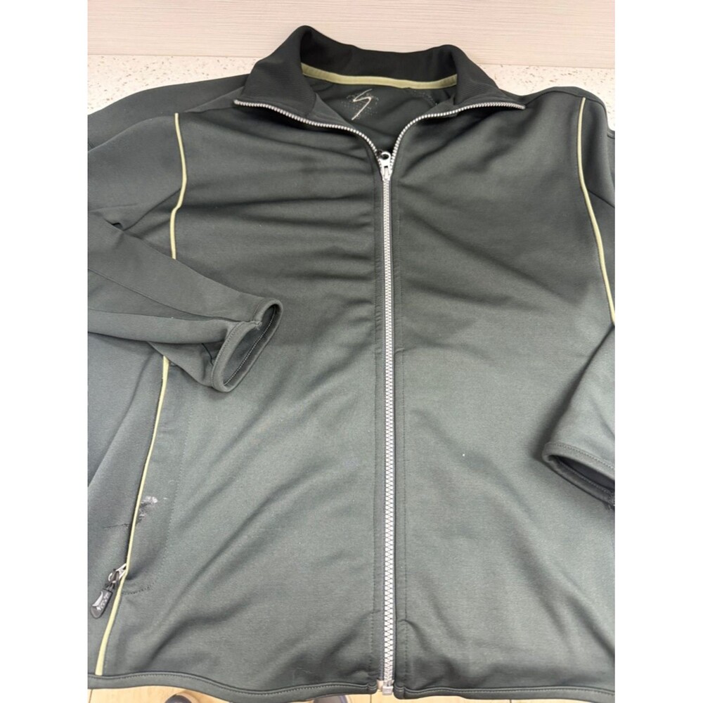 Calvin kkein men Black Zip-Up Track Jacket medium m Subtle Olive Piping A14